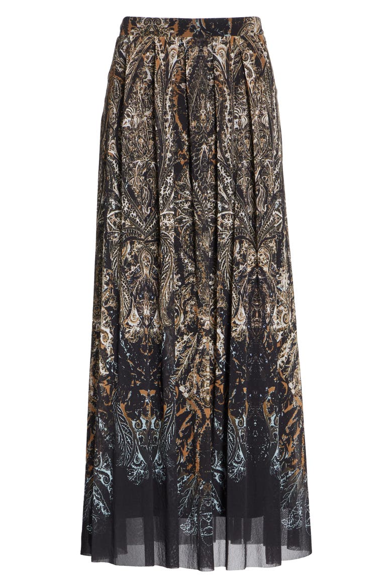 Paisley Tulle Midi Skirt, Alternate, color, NERO