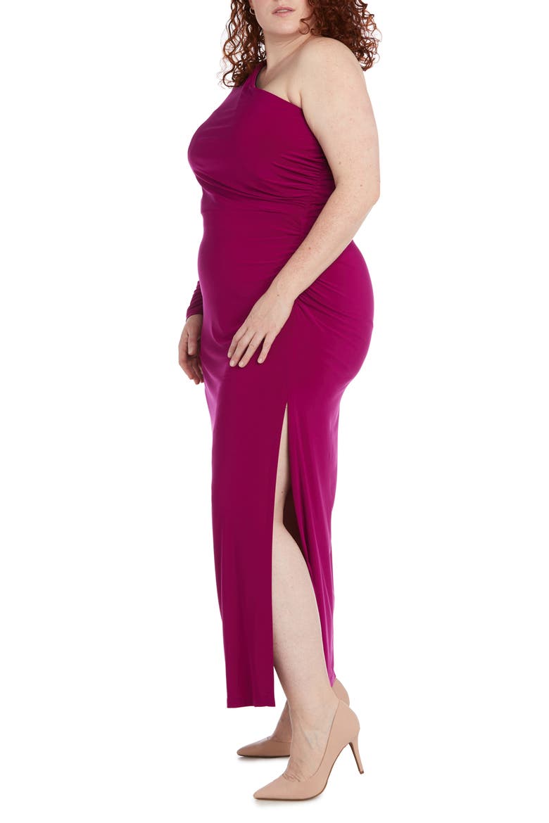 One-Shoulder Long Sleeve Gown, Alternate, color, MAGENTA