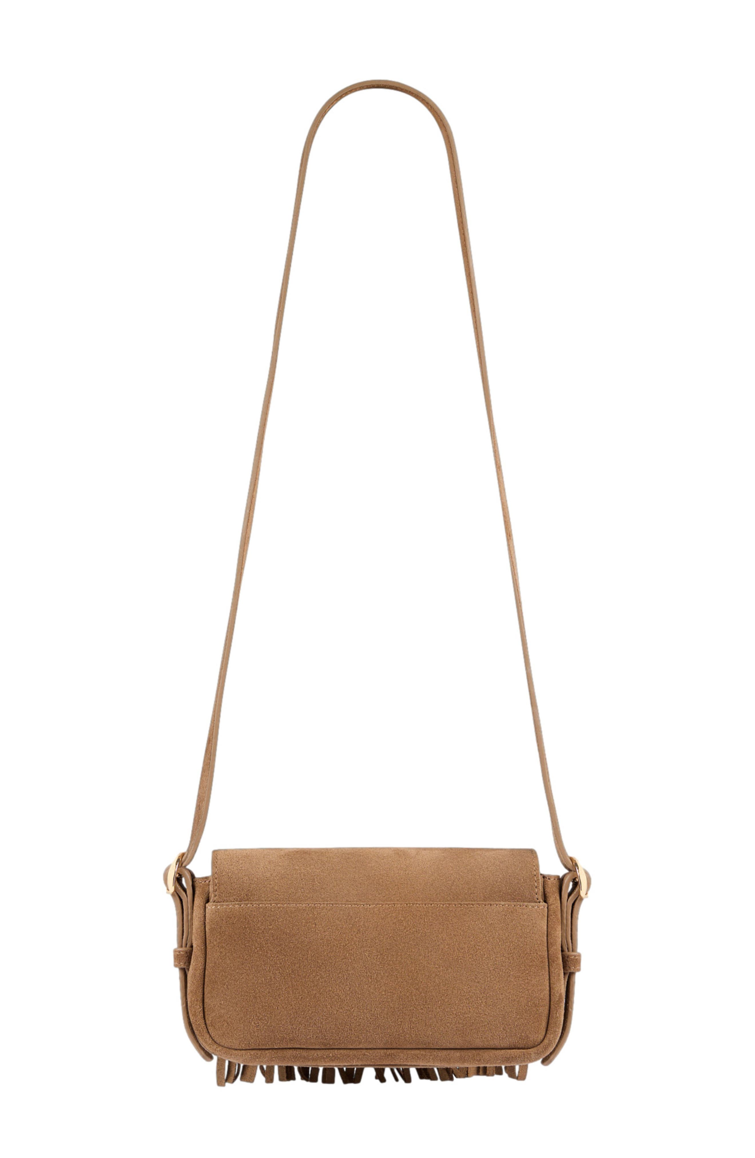 SANDRO Mini Mambo suede bag, Alternate, color, Caramel