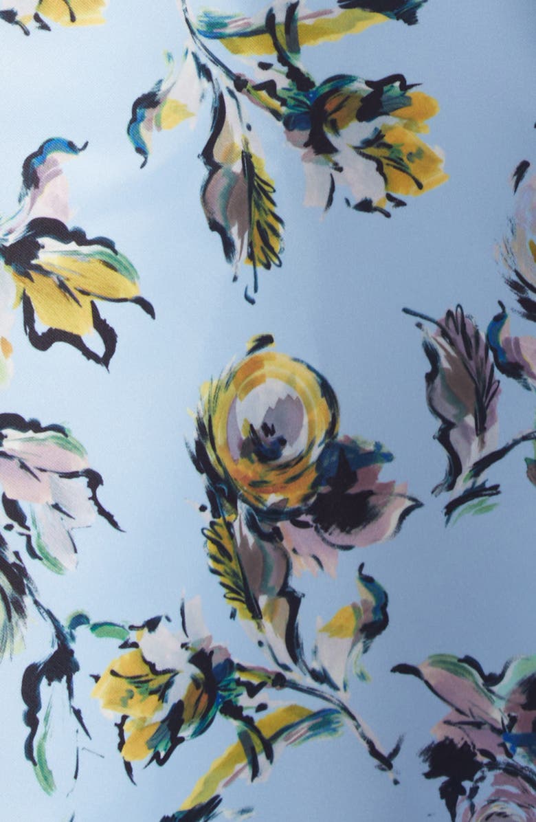 Emilia Wickstead Capucine Floral Long Sleeve Belted Genzianella Sateen Midi Dress, Alternate, color, Floral Green/Yellow On Blue