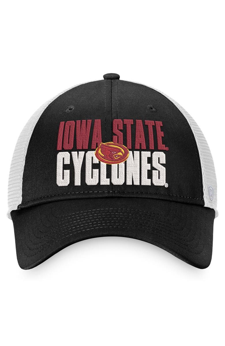 TOP OF THE WORLD Men's Top of the World Black/White Iowa State Cyclones Stockpile Trucker Snapback Hat, Alternate, color,