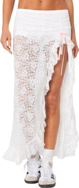 EDIKTED Ruffle Sheer Lace Maxi Skort