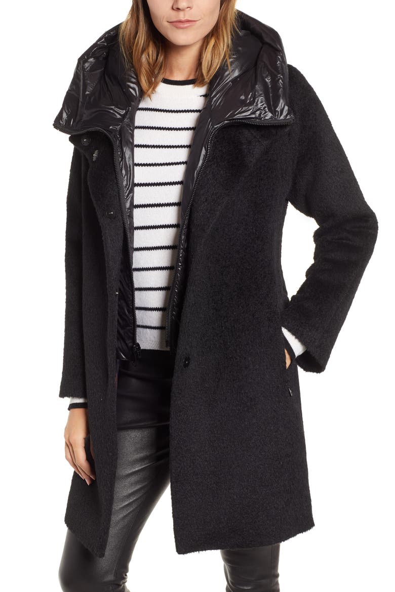 Coat with Hooded Bib, Main, color, BLACK