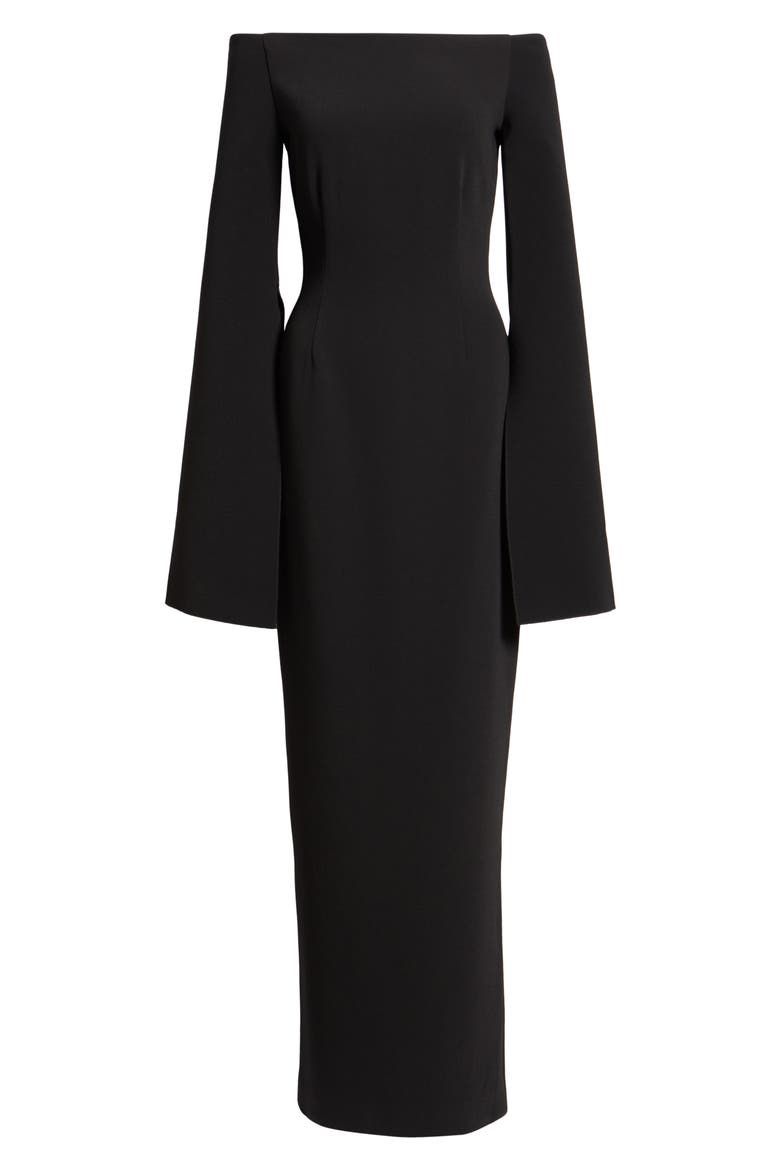 Marcella Fluted Sleeve Maxi Dress, Alternate, color, BLACK