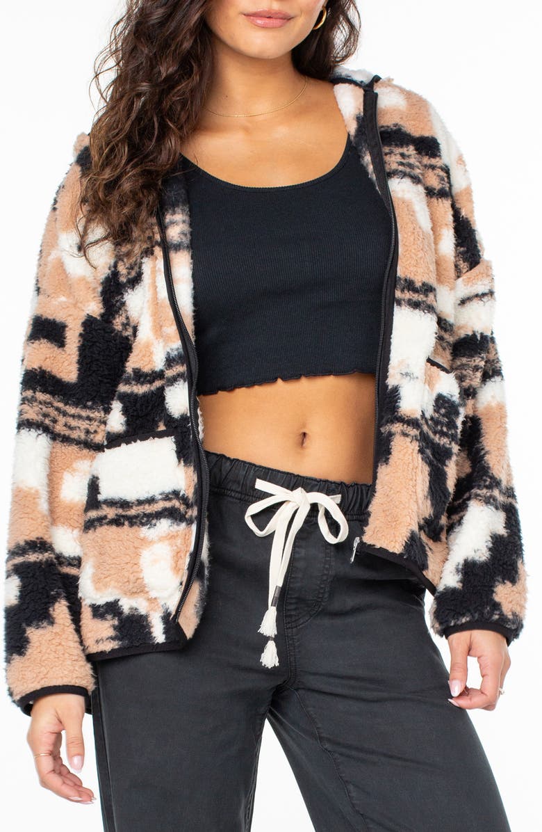 Roxy Morning Mist Hooded Fleece Jacket, Main, color, Warm Taupe