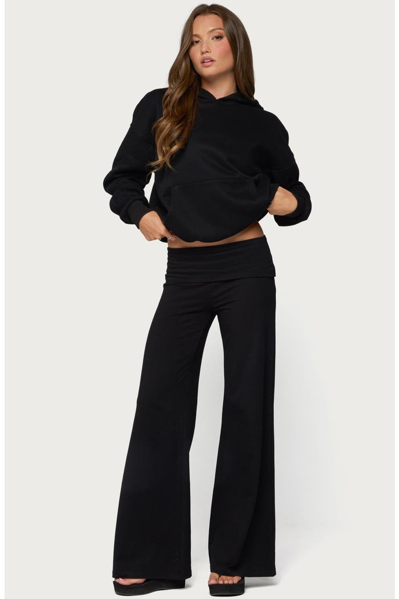 Angel Energy Sequin Wings Foldover Waist Wide Leg Pants, Alternate, color, BLACK