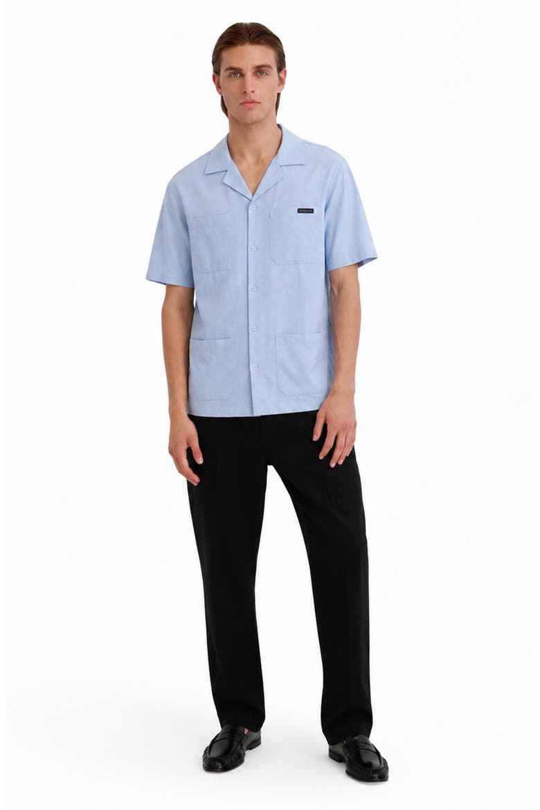 Linen Blend Camp Shirt, Alternate, color, BLUE