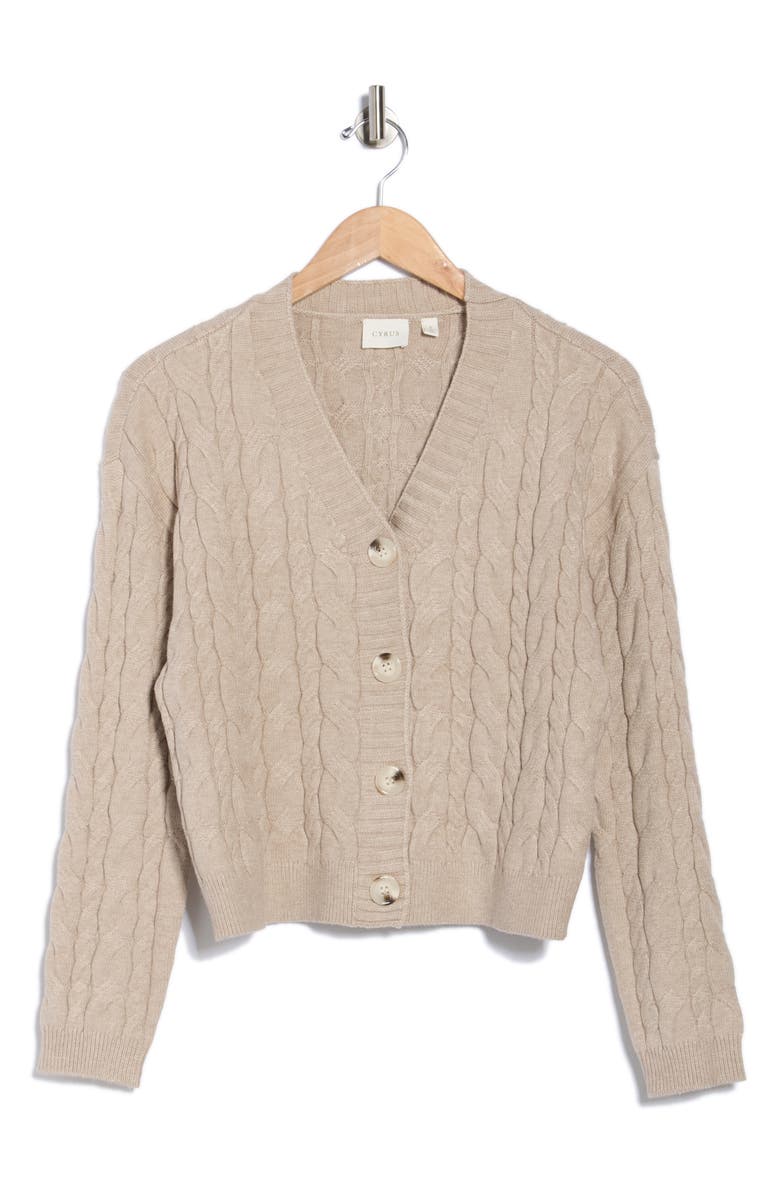 CYRUS Cable Knit Crop Cardigan, Alternate, color, Pumice Heather