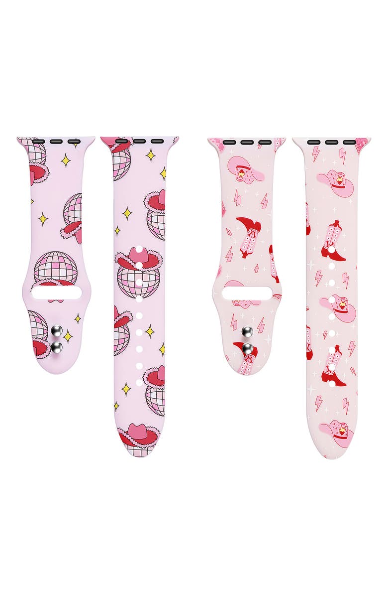 Posh Tech Set of 2 Printed Silicone Watchbands, Alternate, color, Pink