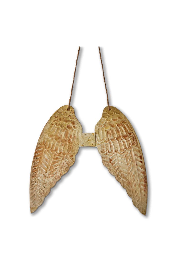 Angel Wings Metal Ornament Champagne Iron Christmas Decor, Main, color, Beige