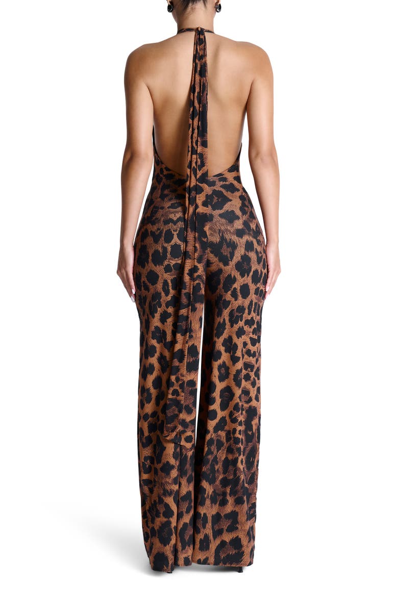 Naked Wardrobe Leopard Print Wide Leg Halter Jumpsuit, Alternate, color,