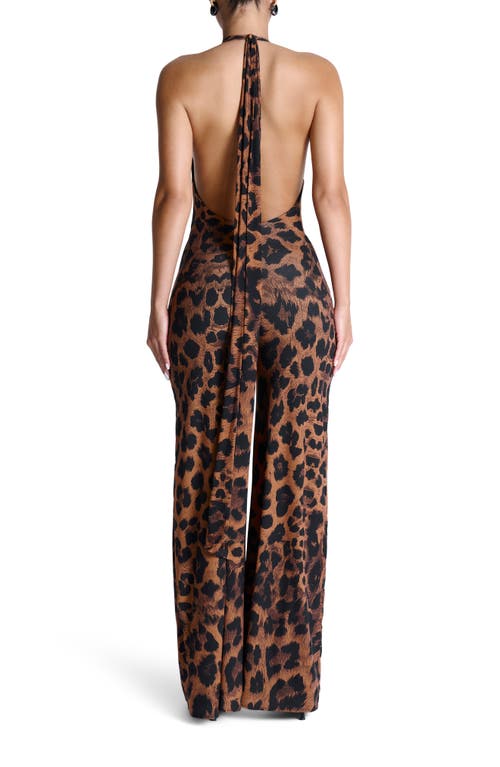 Naked Wardrobe Leopard Print Wide Leg Halter Jumpsuit