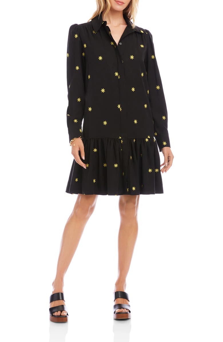 Karen Kane Embroidered Ruffle Hem Dress, Main, color, Black