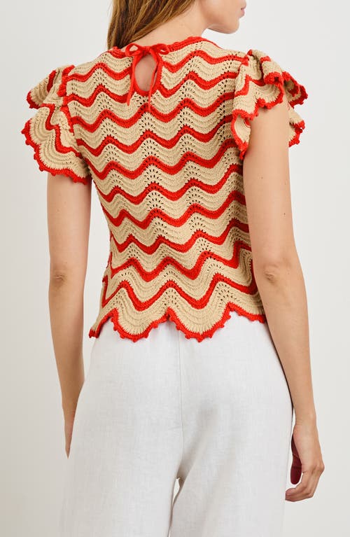 Rails Coen Crochet Flutter-sleeve Top In Cherry Oat Stripe