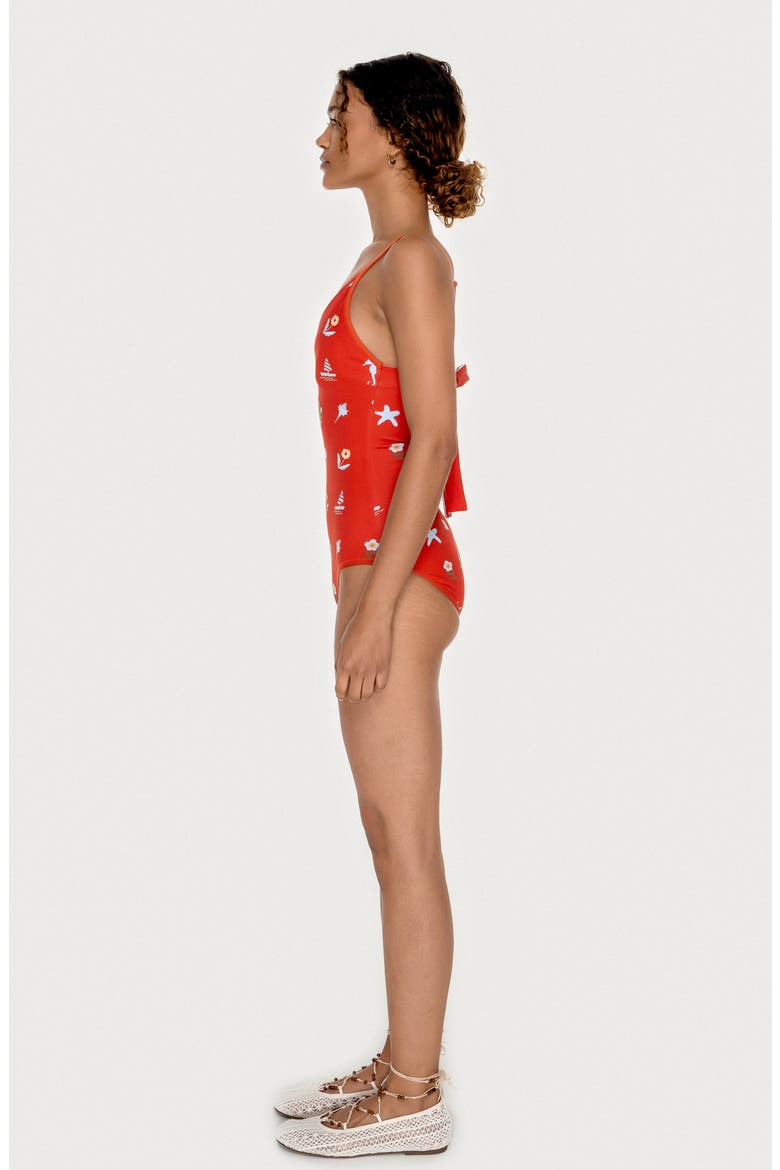 Red Coral Reversible V-Neck One-Piece Swimsuit, Alternate, color, Red
