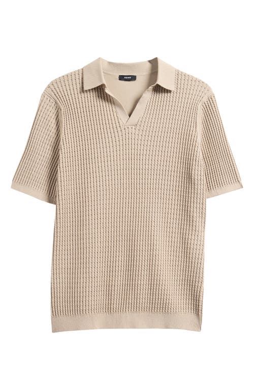 Reiss Taupe Burnham Cotton Blend Textured Half Zip Polo Shirt In Neutral