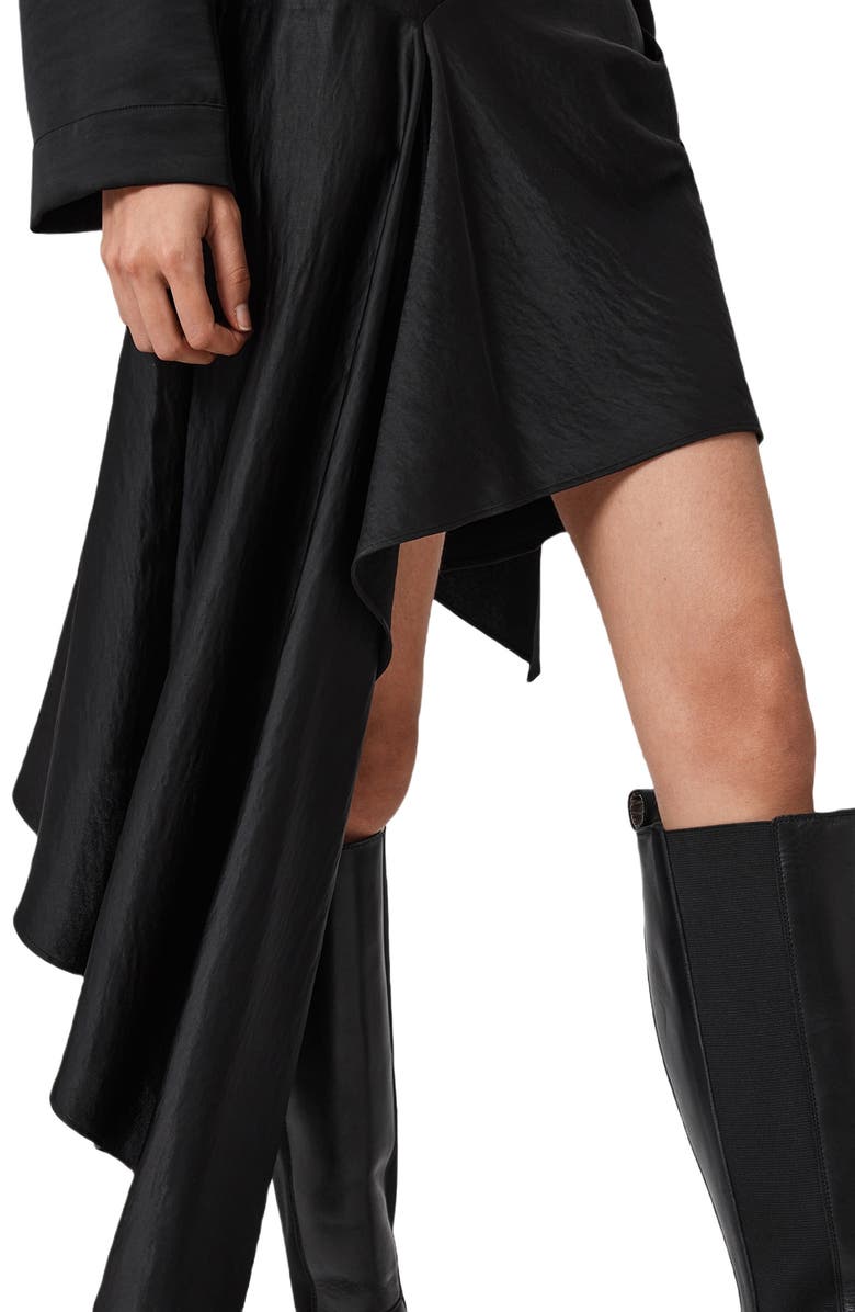 AllSaints Sami Pleated Draped Asymmetric Skirt, Alternate, color, Black