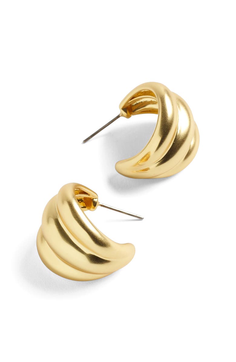 Madewell Ribbed Wavy Hoop Earrings, Alternate, color, Vintage Gold