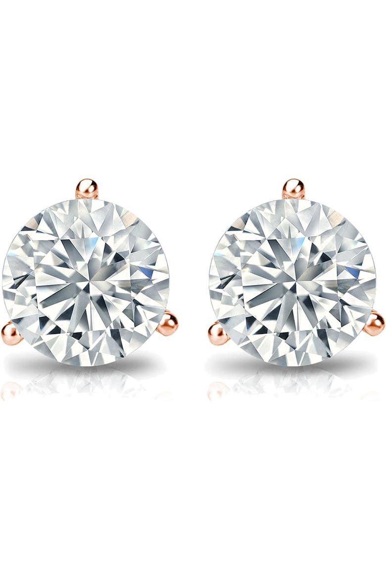 14k Rose Gold Lab-Grown Round Diamond 3-Prong Stud Earrings, Alternate, color, 5 Carat-Rose Gold