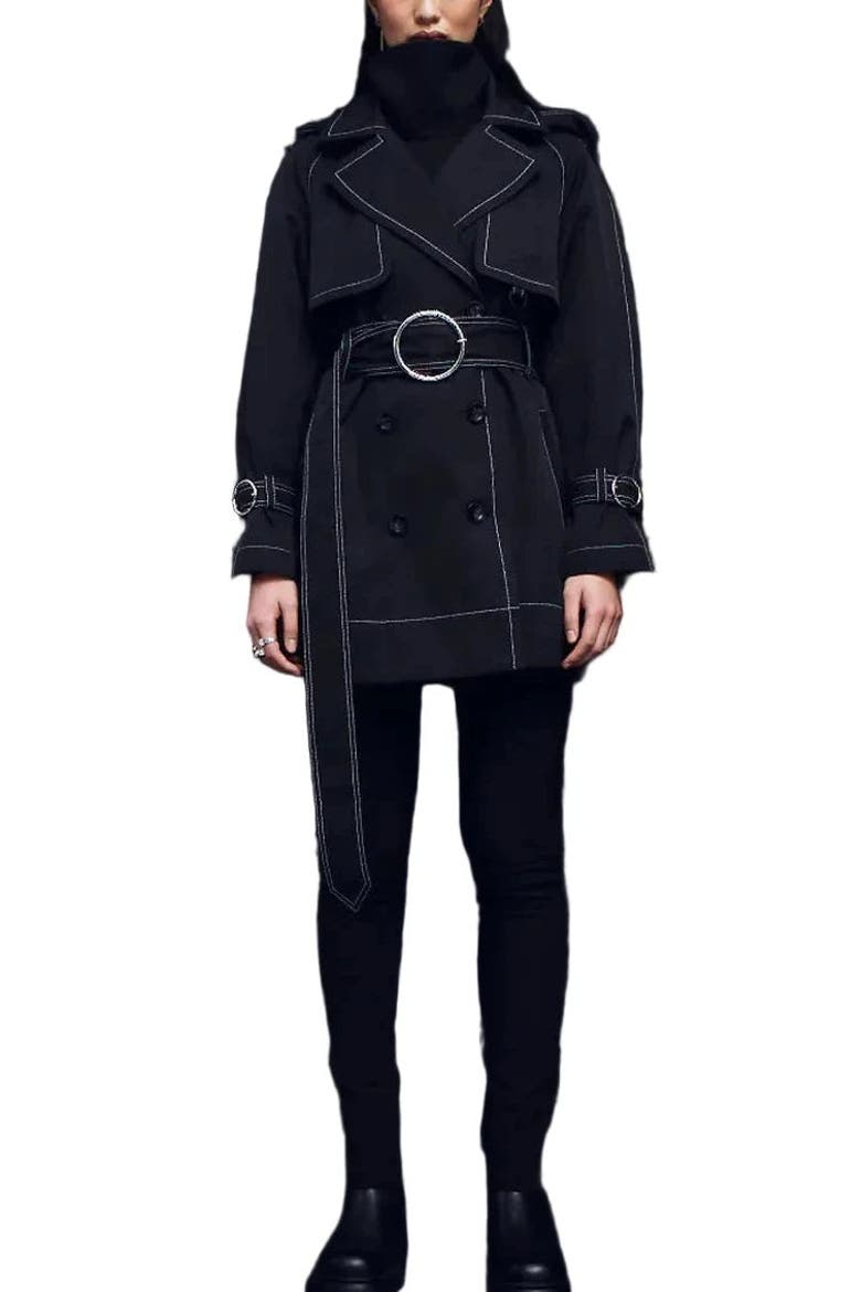 Sustainable Water-Resistant Short Trench Coat, Main, color, Black / Off-white