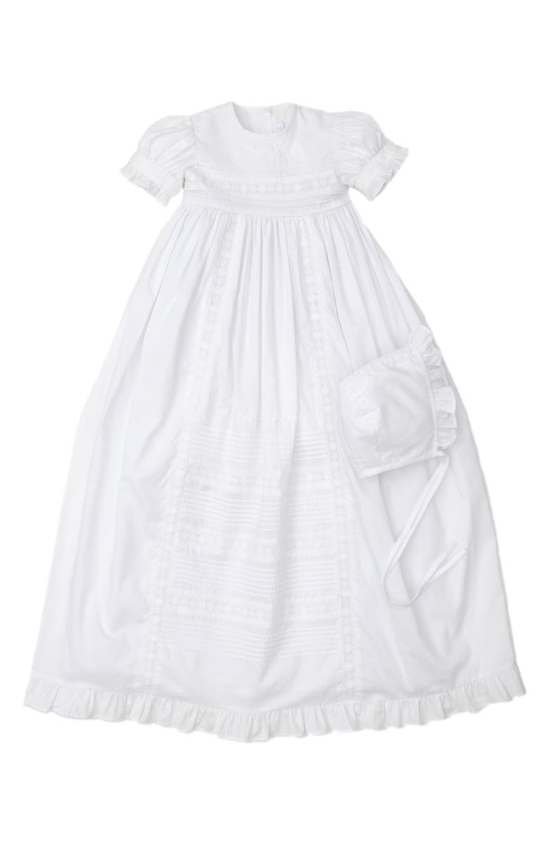 Kissy Kissy New Nicole Embroidered Cotton Christening Gown & Bonnet, Main, color, White