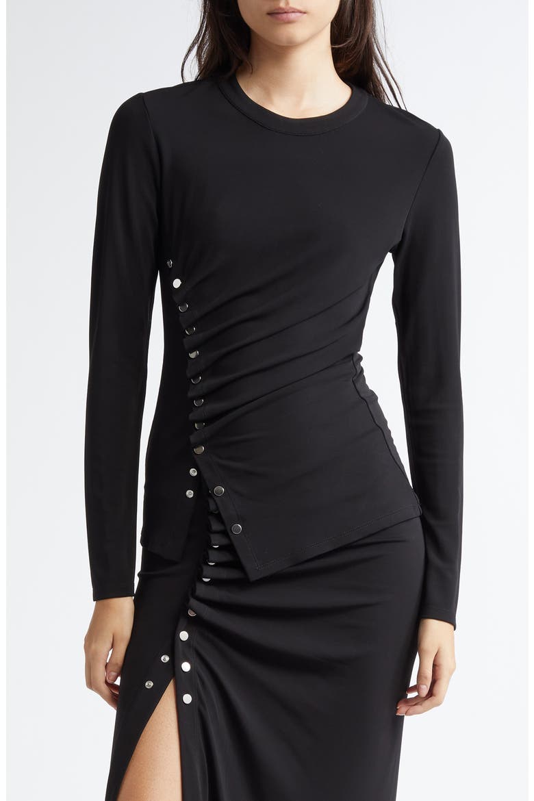Drapé Pression Long Sleeve Top, Main, color, BLACK