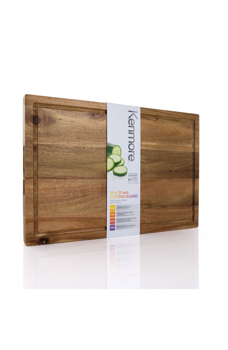 Kenmore Archer 21 Inch Acacia Wood Cutting Board with Groove Handles, Alternate, color, Brown