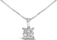 Haus of Brilliance Sterling Silver 1/2 Cttw Princess-Cut Diamond 4 Stone Pendant Necklace