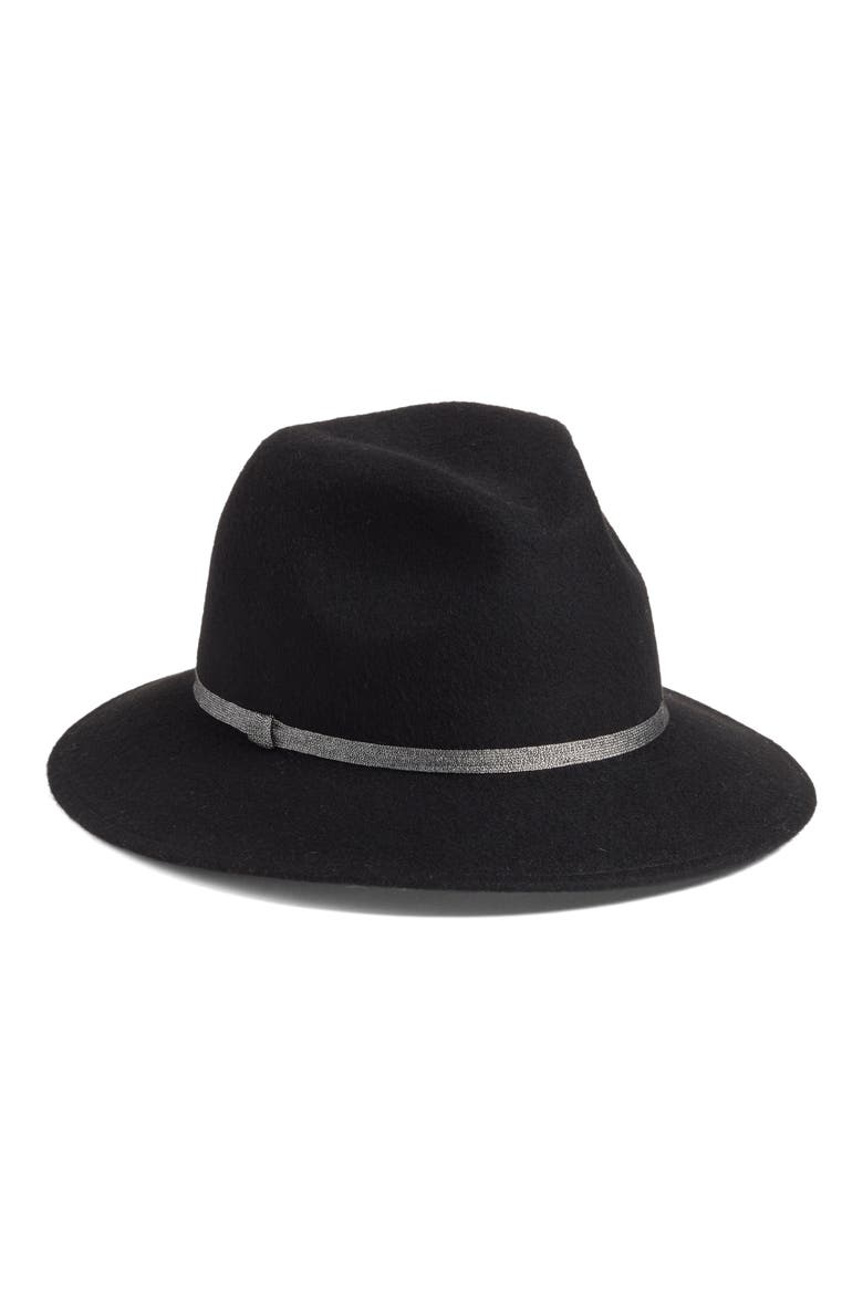 Metallic Band Wool Felt Panama Hat, Main, color, BLACK