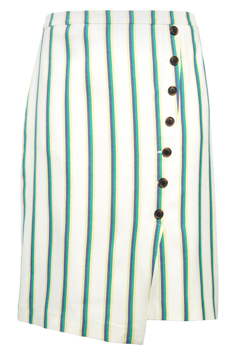 Stripe Faux Wrap Pencil Skirt, Main, color, IVORY- BLUE GREEN STRIPE