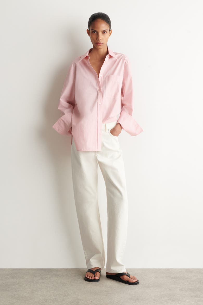 Striped Cotton Shirt, Alternate, color, PINK / STRIPED