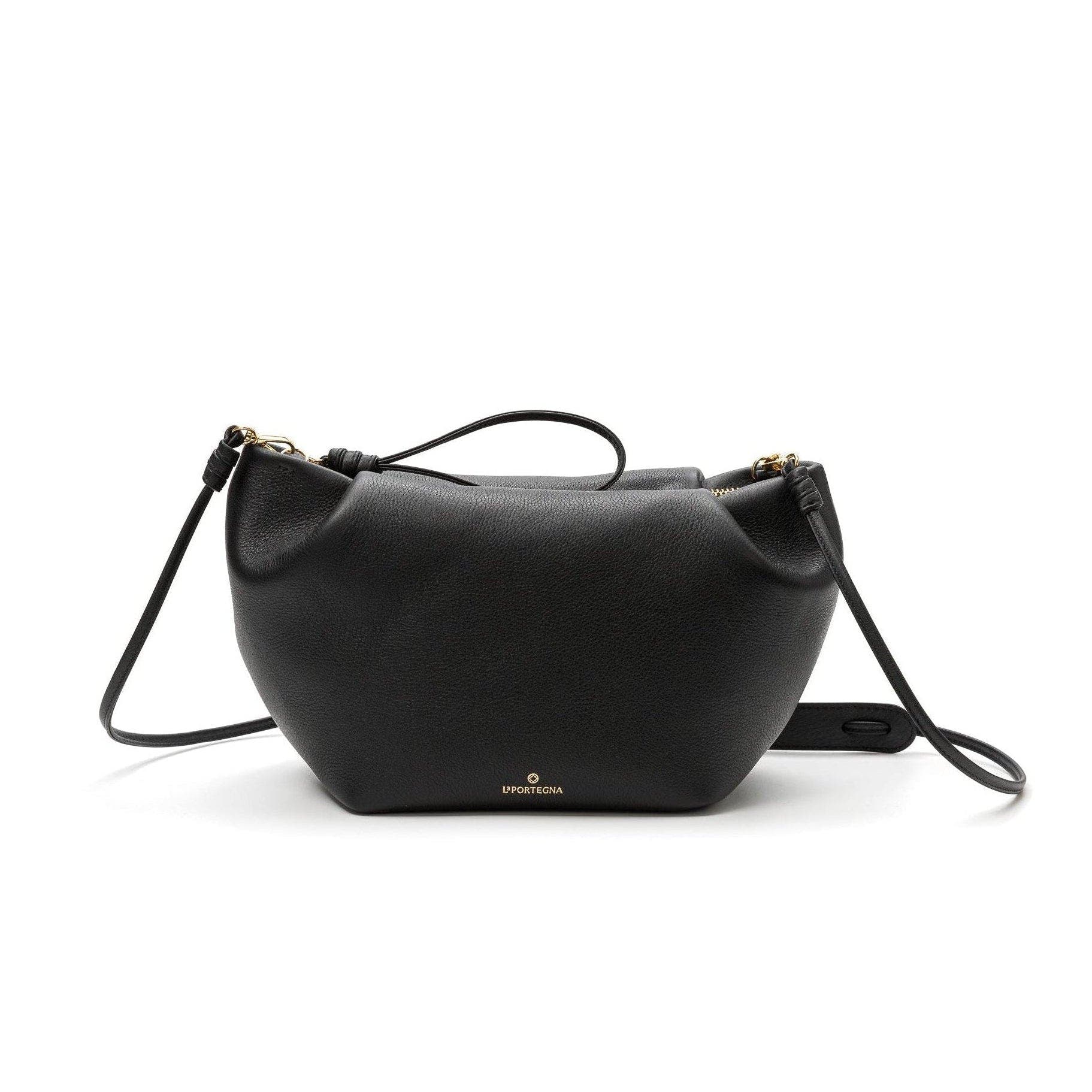 LA PORTEGNA Marta Leather Clutch Bag With Shoulder Strap, Main, color, Black