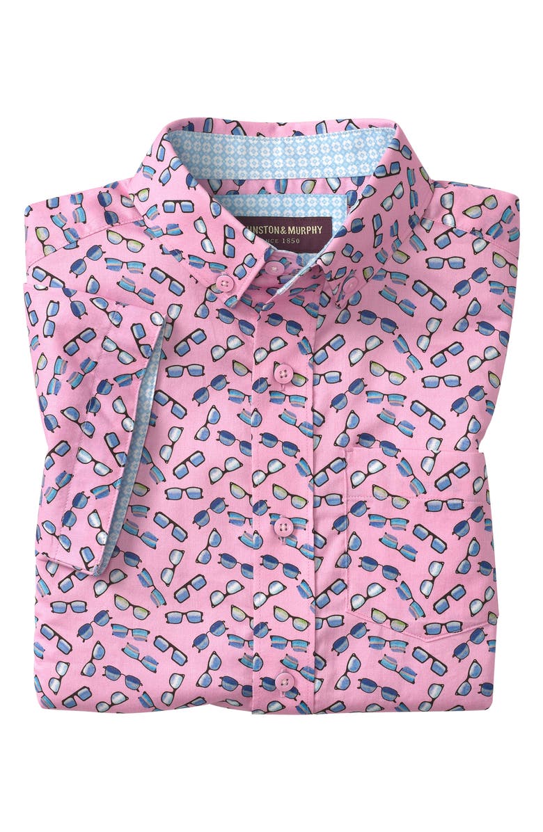 Johnston & Murphy Kids' Sunglasses Print Short Sleeve Button-Up Shirt, Alternate, color, Pink
