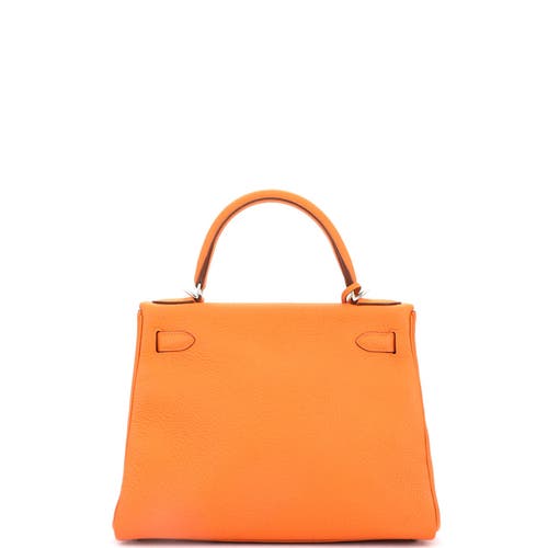 Pre-owned Hermes Hermes Kelly Handbag Orange Clemence With Palladium Hardware 28 In Orange
