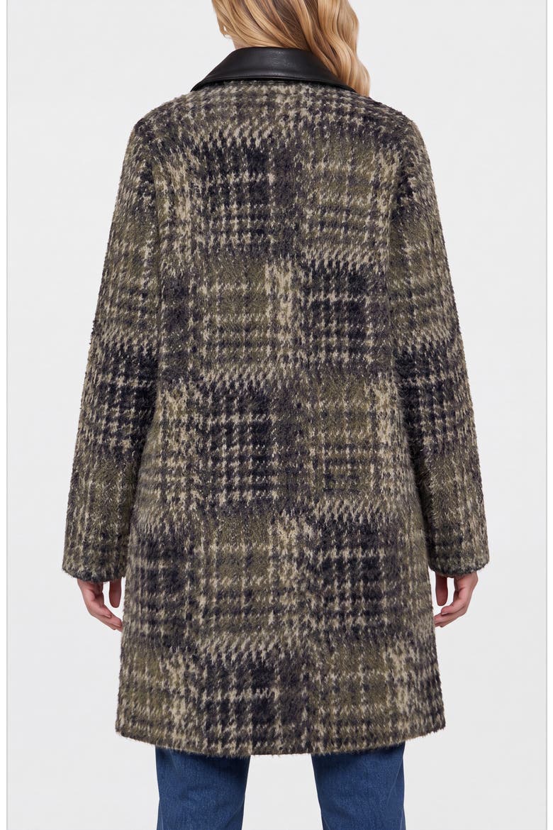Faux Leather Trim Plaid Sweater Coat, Alternate, color, OLV/ BLK MLT PLD