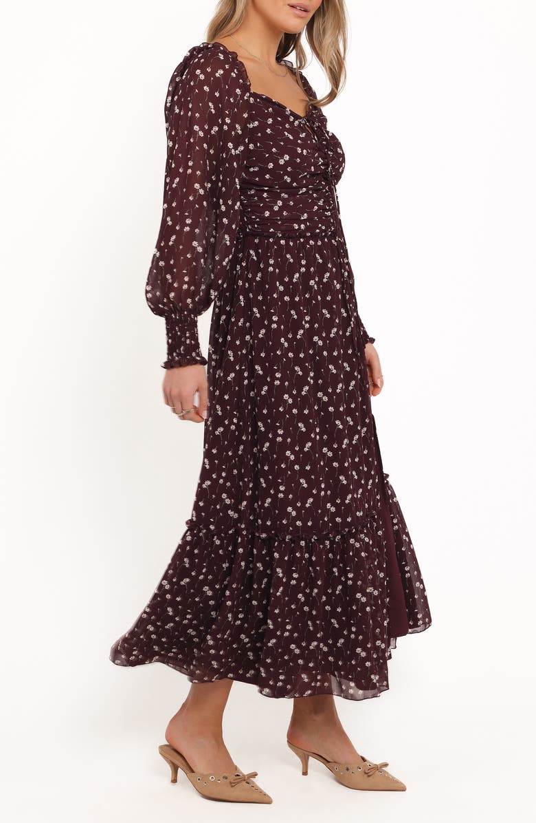 Petal & Pup Keziah Floral Long Sleeve Midi Dress, Alternate, color, Burgundy Floral