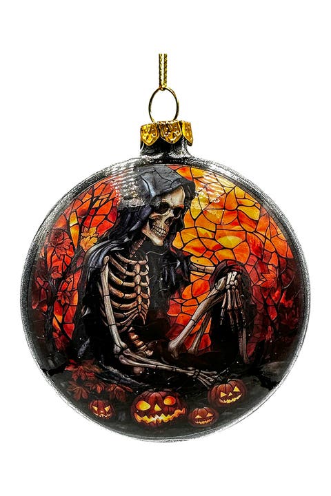 Haunted Skeleton Stained Glass Halloween Glass Ornament
