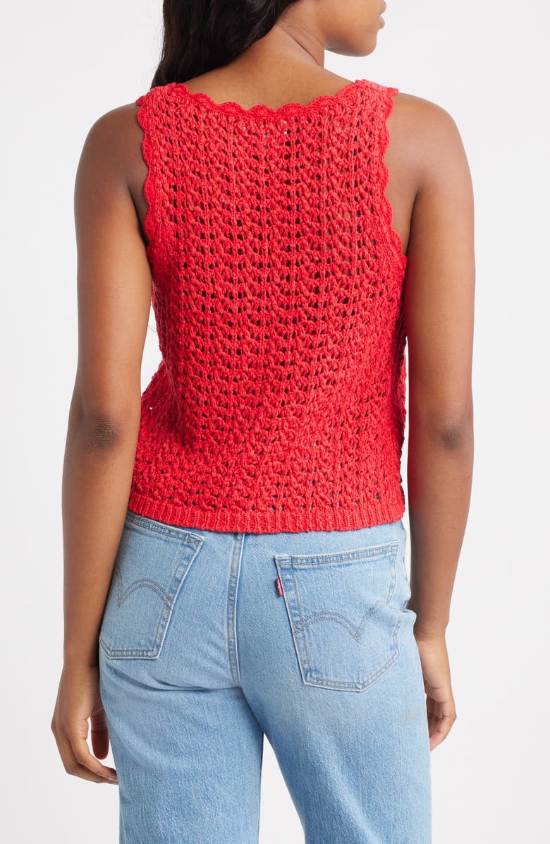 Topshop Open Stitch Cotton Sweater Tank, Alternate, color, Red