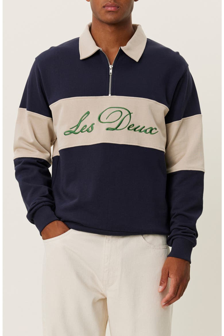 Cory Quarter Zip Rugby Shirt, Main, color, DARK NAVY/LIGHT DESERT SAND