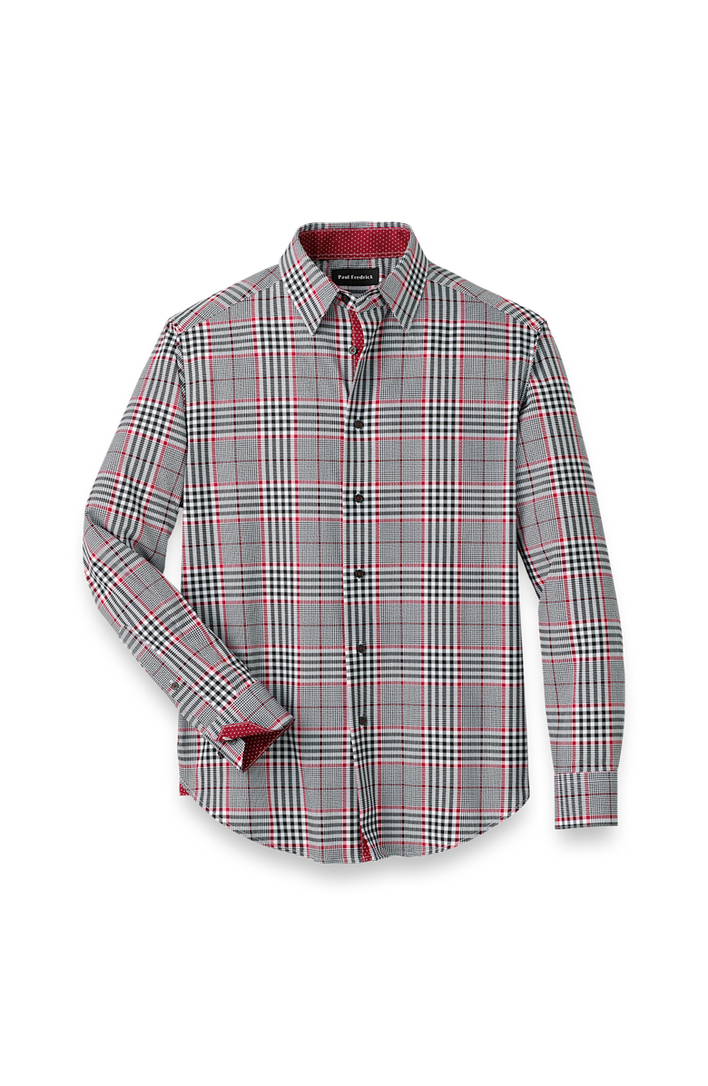 Paul Fredrick Performance Stretch Plaid Casual Shirt, Main, color, Black/Red