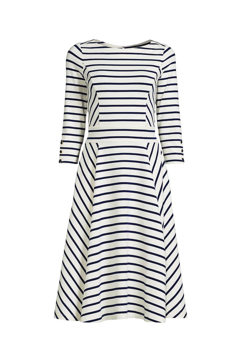 Starfish 3/4 Sleeve Dress, Alternate, color, Ivory/Deep Sea Breton Stripe
