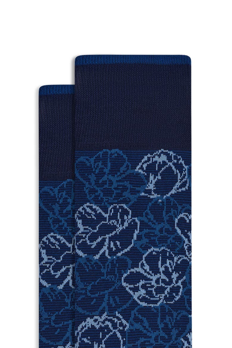 Floral Mercerized Cotton Blend Dress Socks, Alternate, color, NAVY
