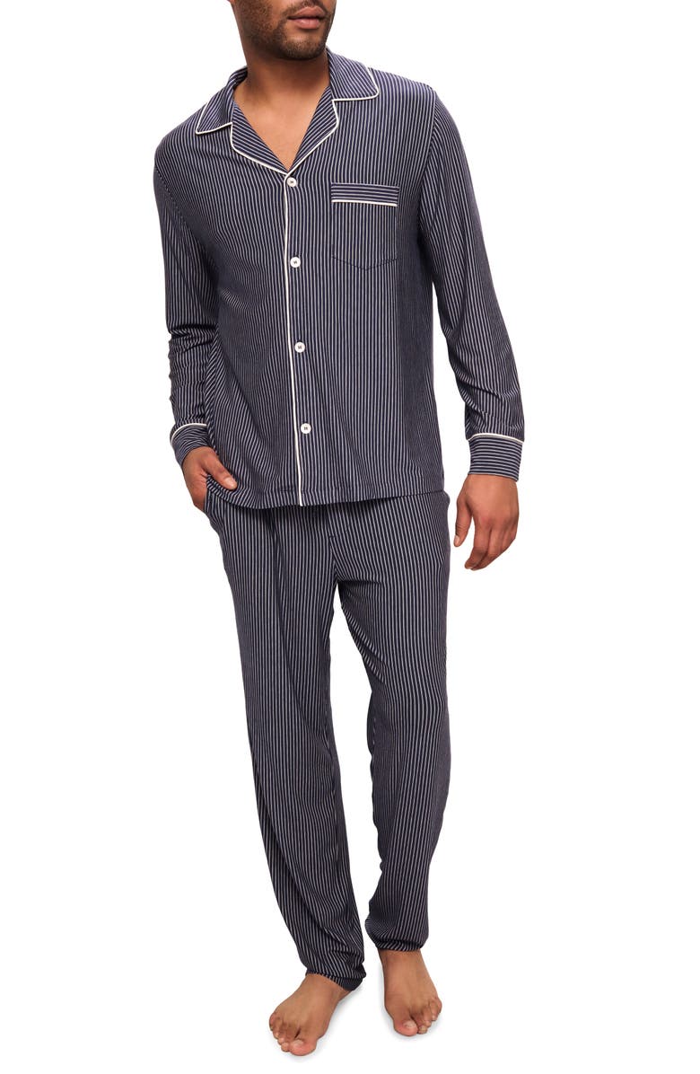 Eberjey William Print Stretch Tencel<sup>®</sup> Modal Pajamas, Main, color, Duo Stripe True Navy