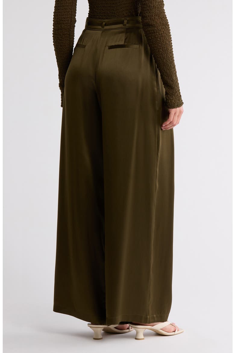 High Waist Wide Leg Silk Pants, Alternate, color, RICH MILITARY