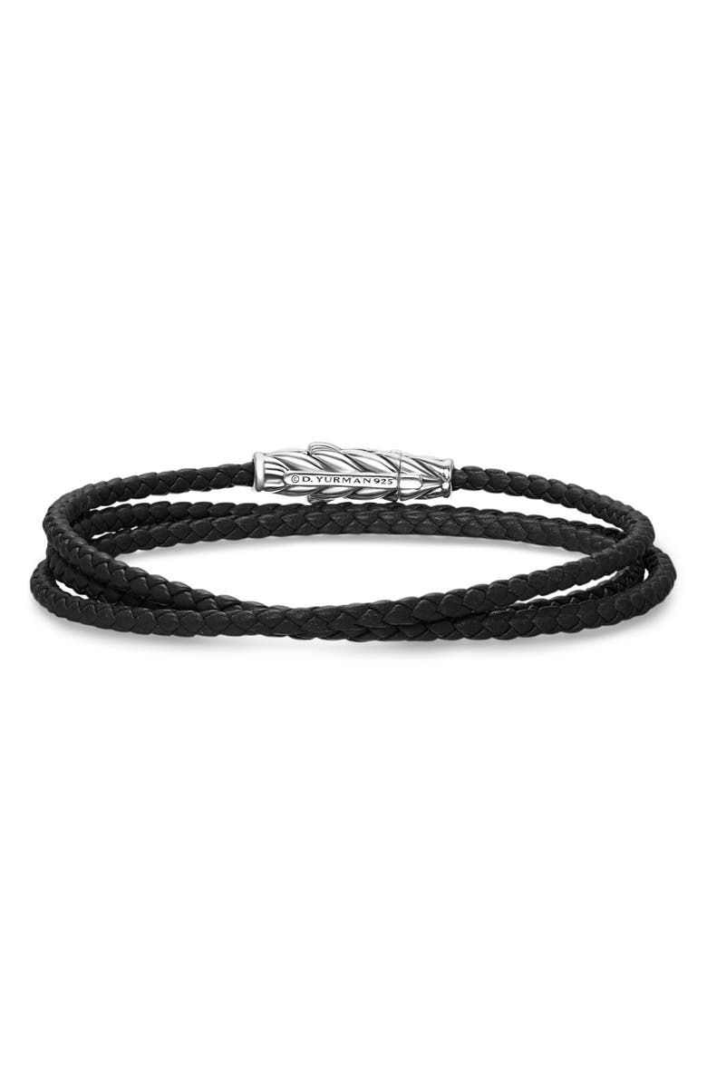 David Yurman Sterling Silver Leather Bracelet, Alternate, color, Silver