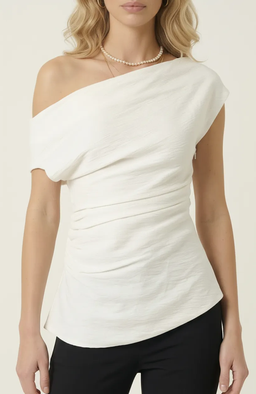 Modenaire Asymmetric One Shoulder Draped Top in Off White at Nordstrom, Size Small