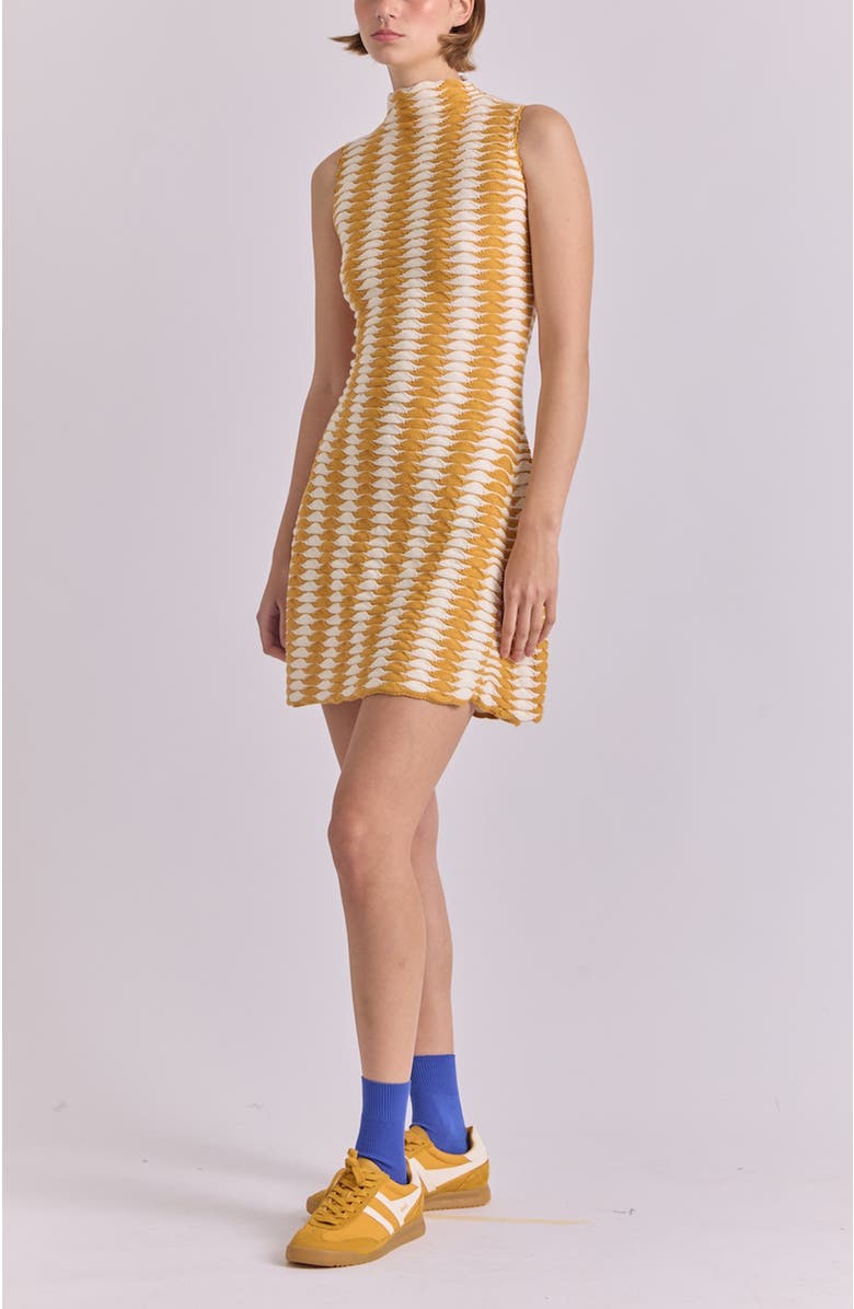 De Loreta Monte Slip-on Mock Neck Knit Mini Dress, Alternate, color, Yellow White