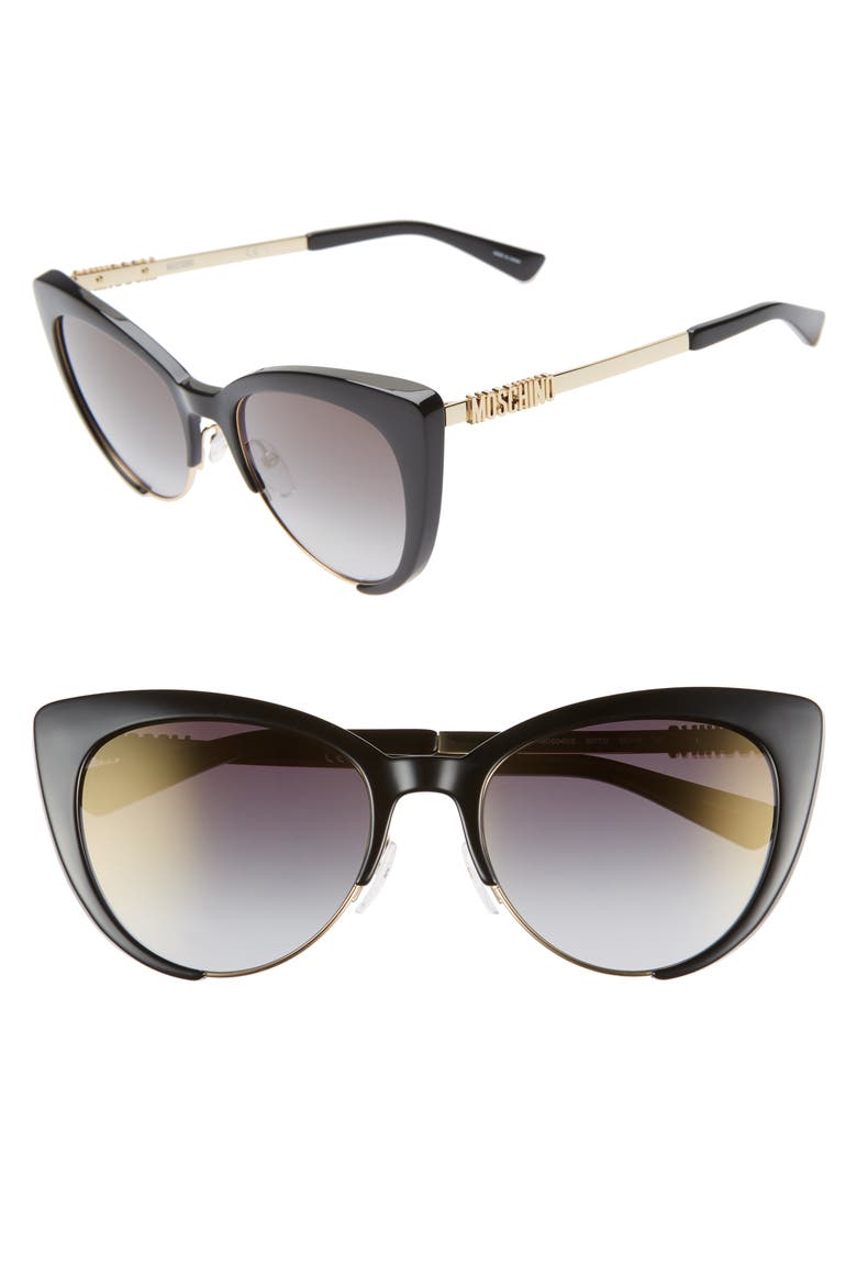 55mm Cat Eye Sunglasses, Main, color, BLACK