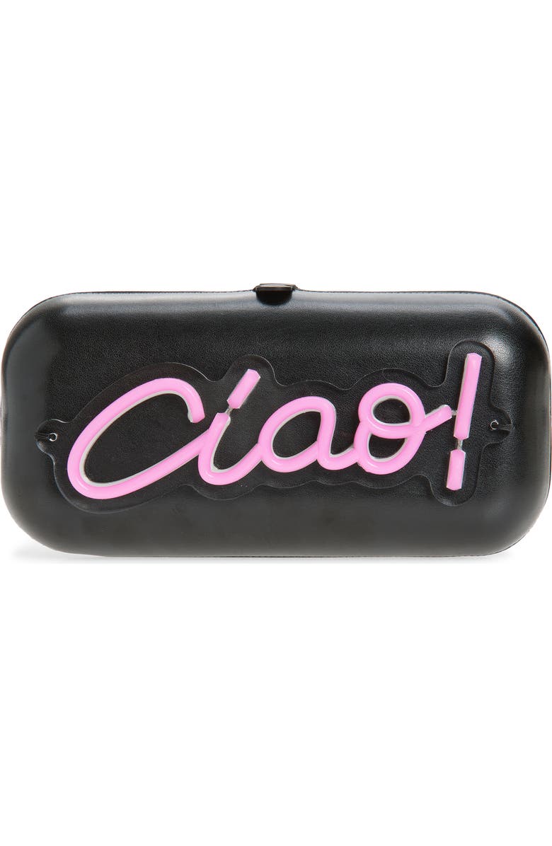 Moschino Light-Up Neon Ciao! Faux Leather Clutch, Main, color, 00Z One Color