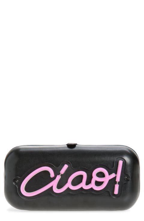 Light-Up Neon Ciao! Faux Leather Clutch
